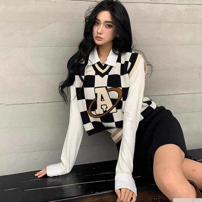 Áo len nữ không tay cổ chữ V thời trang Hàn Quốc