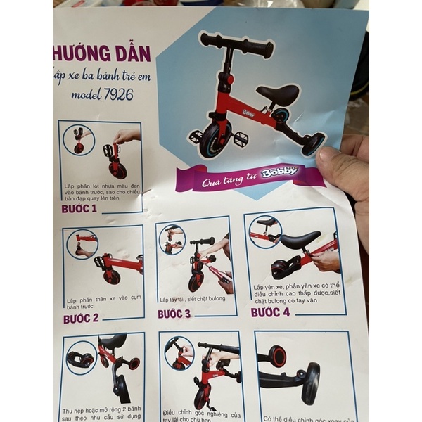 Xe 3 bánh,xe thăng bằng,xe chòi chân (3in1) Bobby .(Đỏ)
