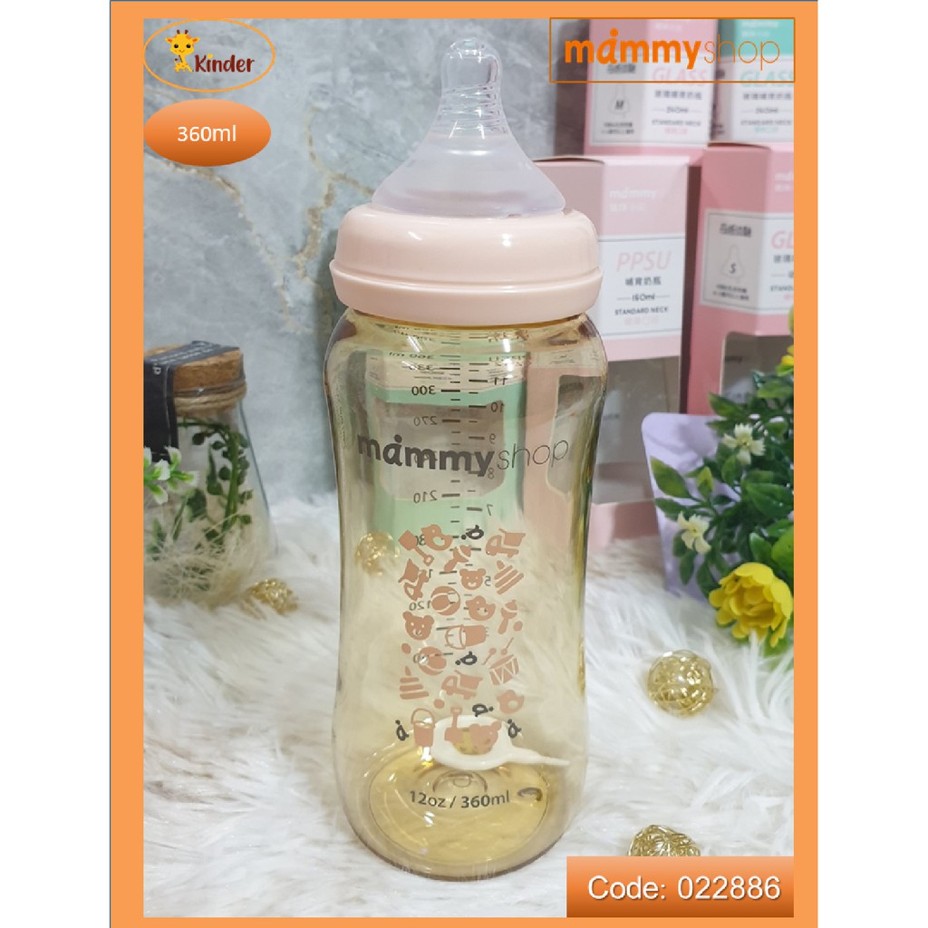 Bình sữa 360ml nhựa PPSU hồ lô cổ rộng mammyshop - màu hồng phấn