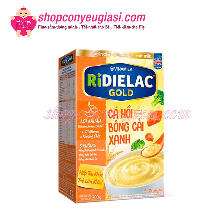 Bột Ăn Dặm RiDielac Cá Hồi Bông Cải Xanh - Hộp Giấy 200g - Date 2023