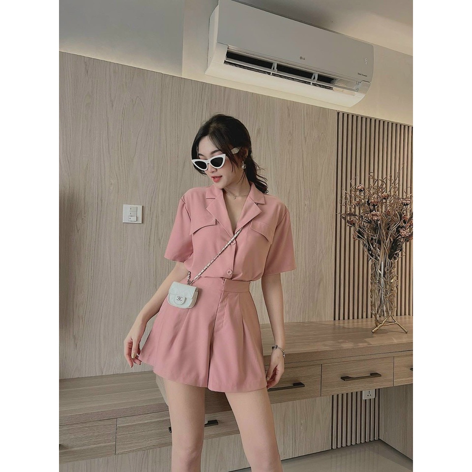 Sét bộ vét nữ áo cổ vét cài nút kèm quần đùi trẻ trung năng động