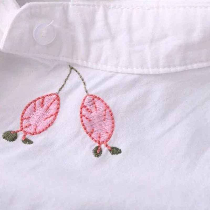 Áo cotton trắng thêu hoa phong cách Hàn Quốc