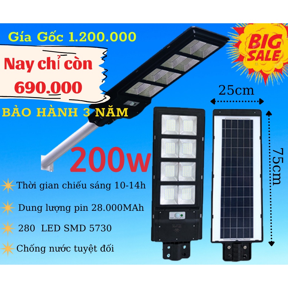 Đèn năng lượng mặt trời 200w liền thể siêu sáng