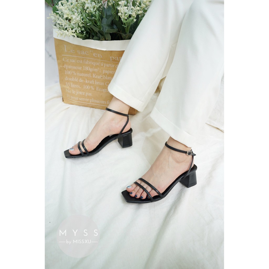 Giày sandal quai ngang mảnh 2 dây gót trụ 5 cm Myss - SD87