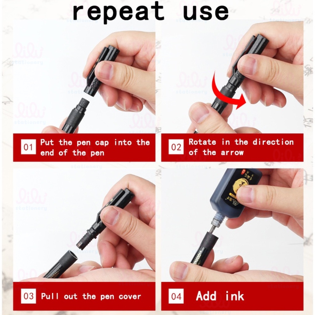 Bút lông dầu thư pháp màu đen 7 kích cỡ ngòi viết vẽ Calligraphy Kanji Hán tự cọ chữ nho brush lettering GN201