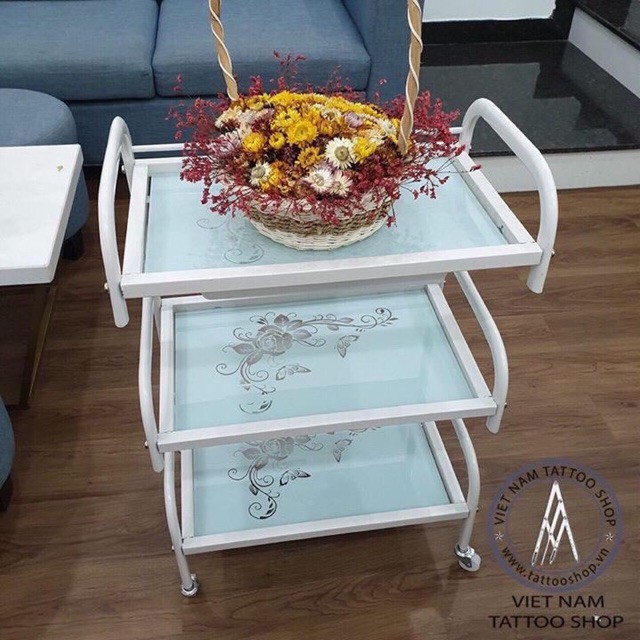 Xe Đẩy Spa 3 Tầng Kính In Hoa Văn | BigBuy360 - bigbuy360.vn