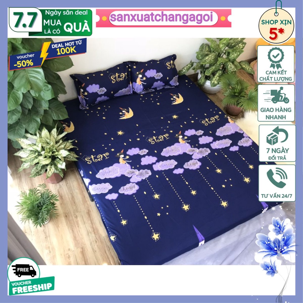 ga trải gường,ga chun 1m2 1m4 1m5 1m6 1m8 bọc đệm poly họa tiết sao rơi