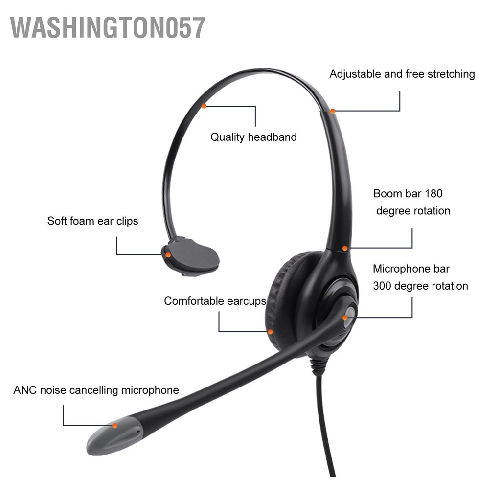 Washington057 Tai nghe dịch vụ khách hàng Giảm tiếng ồn Điều khiển âm lượng cuộc gọi công thái học USB có micrô cho PC