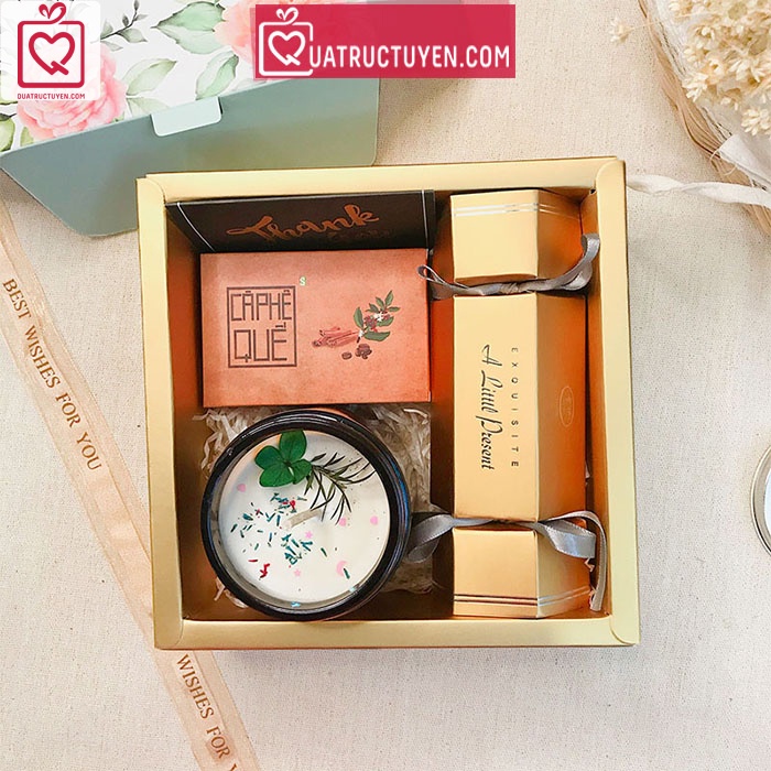 Bộ quà tặng nến thơm, xà bông thảo dược kèm túi Happiness Luv122 LuvGift