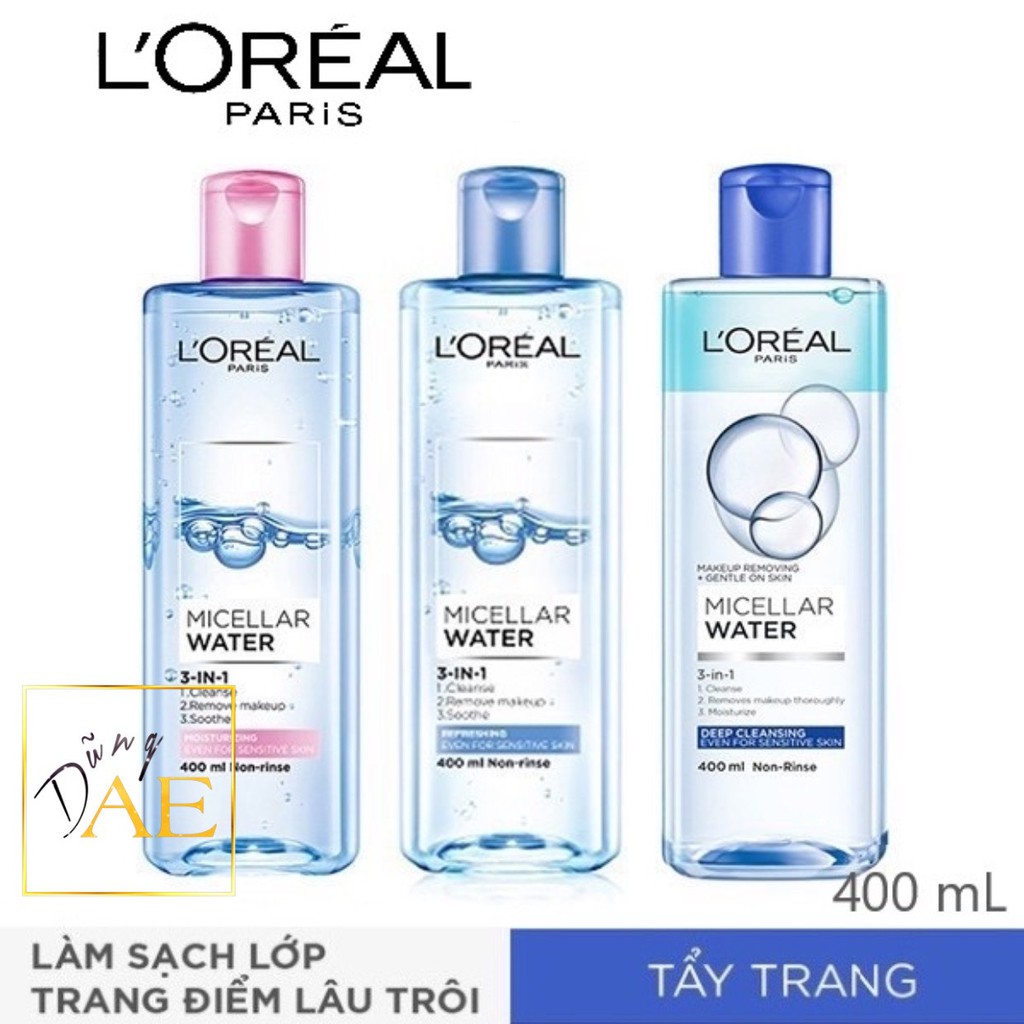 Nước tẩy trang cho mọi loại da L'Oreal Paris 3-in-1 Micellar Water 400ml