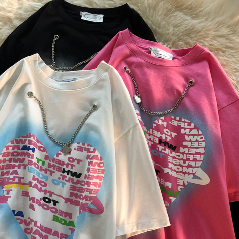 Áo Thun Tay Lỡ Thời Trang Trẻ Trung 1951078Áo Thun Dáng Rộng Họa Tiết Trái Tim Phong Cách Hip Hop Dễ Phối Đồ Cho Cặp Đô