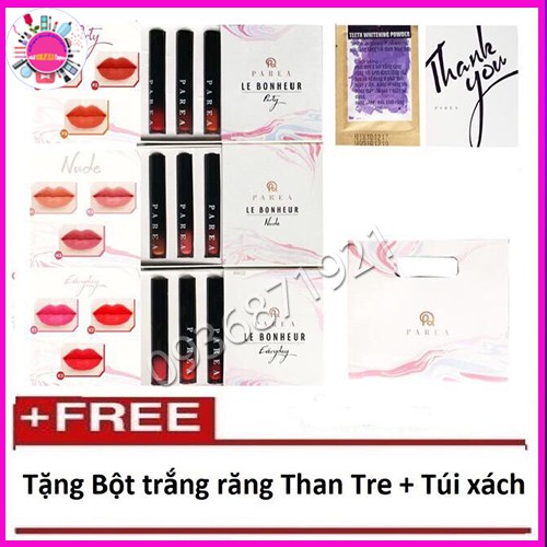 Set 3 Son CHU ver2.0 PAREA chính hãng (Tặng Túi Xách + Bột Than Tre Tẩy Trắng Răng )