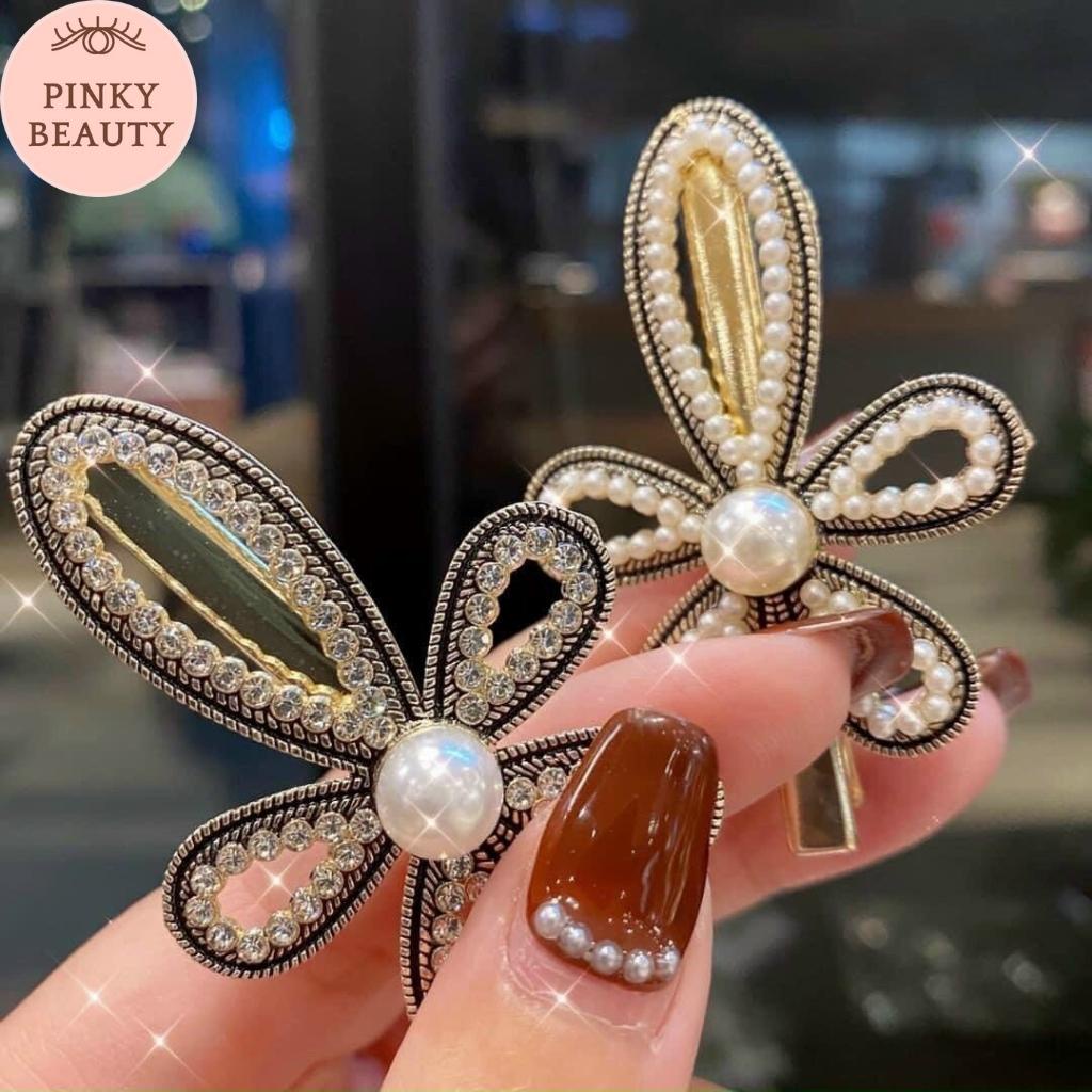Set 4 Kẹp Tóc Đính Đá Ngọc Trai Nhân Tạo Phong Cách Hàn Quốc Pinky Beauty Sang Trọng Thanh Lịch Xinh Xắn