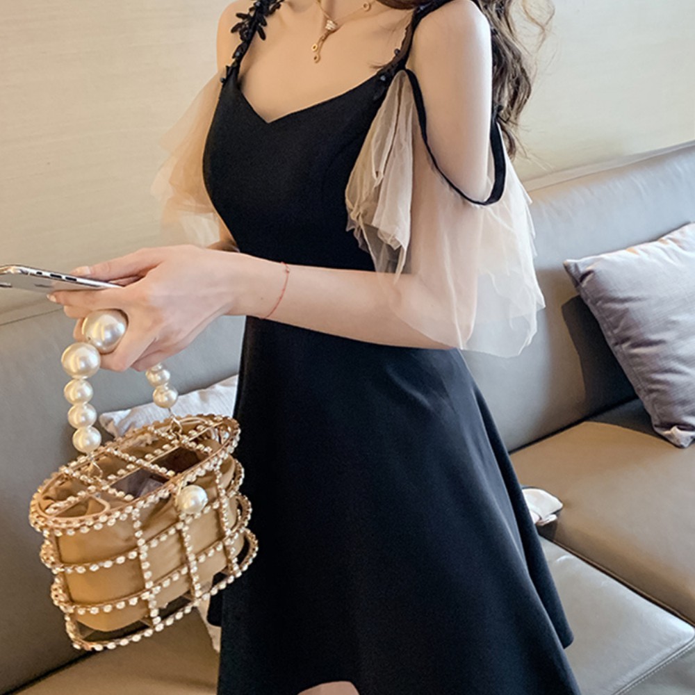 Đầm nữ , đầm dự tiệc nữ tay lưới hở vai quyến rũ phong cách Hàn Quốc ATILA.SHOP | BigBuy360 - bigbuy360.vn