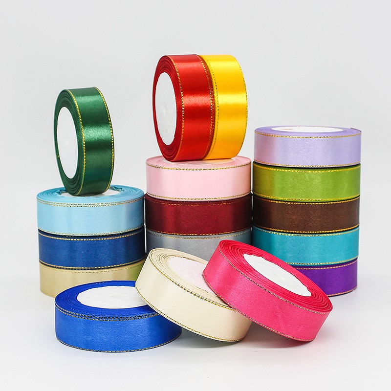 [Bán lẻ giá sỉ]Ruy băng satin lụa  bo viền kim tuyến 25mm cao cấp, ribbon, ruybang trang trí