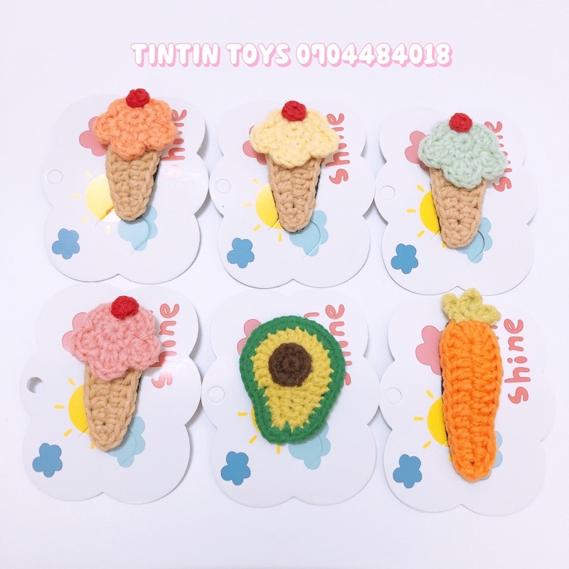 [HANDMADE - Cao Cấp] Kẹp tóc bé gái hình bánh kem, hoạt hình dễ thương làm từ chất liệu len sợi cao cấp
