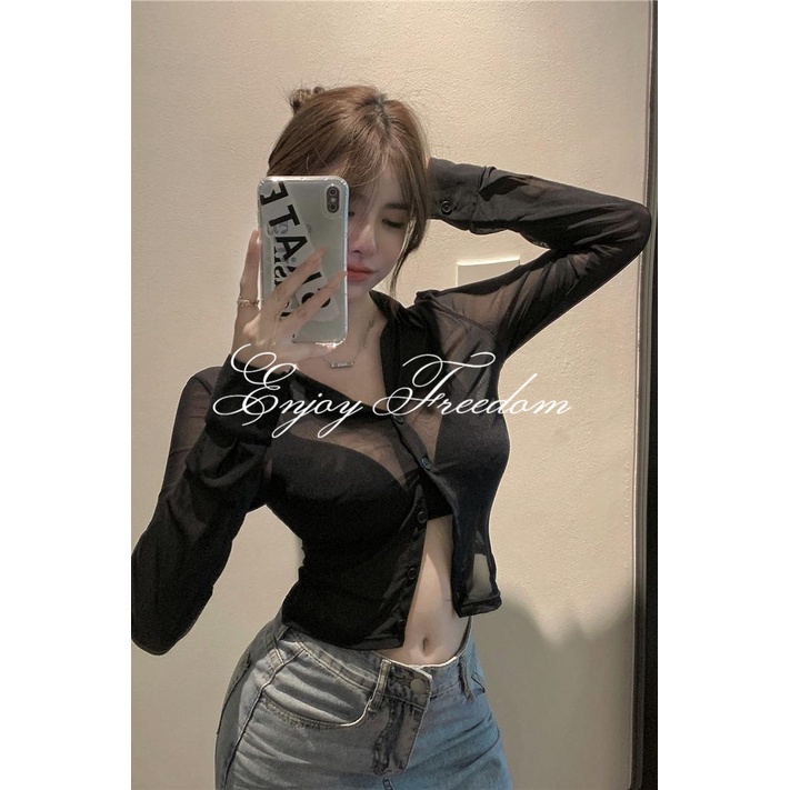 Enjoy Freedom Áo Croptop Sát Nách Màu Đen In Họa Tiết Cá Tính Cho Nữ