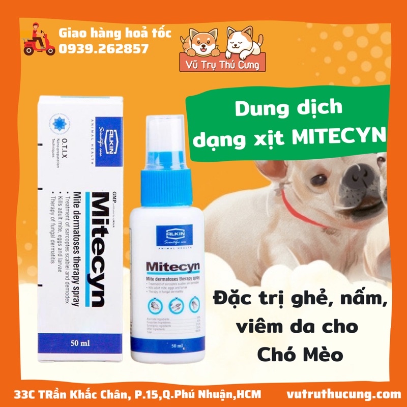 Thuốc xịt ALKIN MITECYN trị ghẻ, viêm da cho chó mèo 50ml