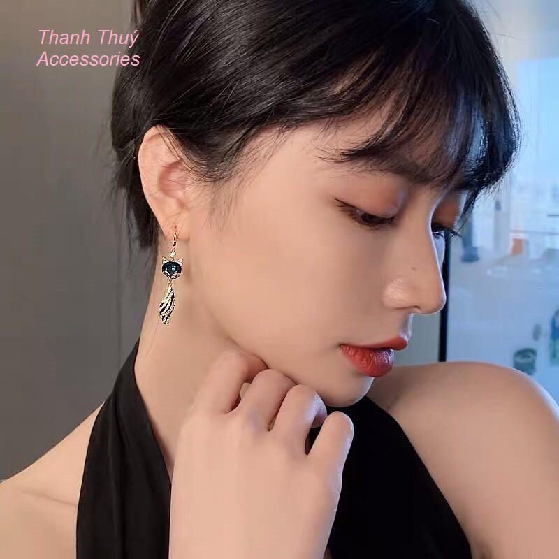 Bông tai hợp kim xi mạ bạc 925 hồ ly xanh may mắn tình duyên phiên bản hàn Quốc