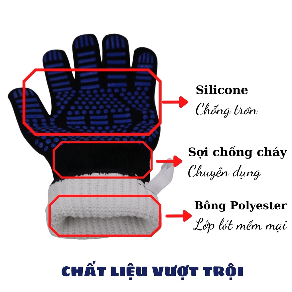 Găng tay chịu nhiệt đến 500 độ C, chống cháy không trơn trượt