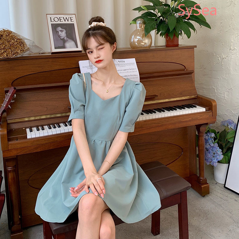 Đầm Ngắn Dáng Chữ A Phối Nơ Màu Trơn Xinh Xắn Cho Phụ Nữ