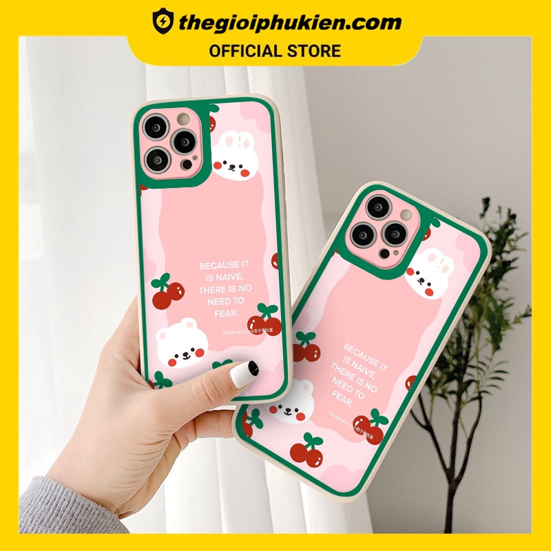 Ốp iphone - Ốp lưng iphone cạnh vuông Gấu thỏ cherry dành cho ip 6 đến 14promax - ng103