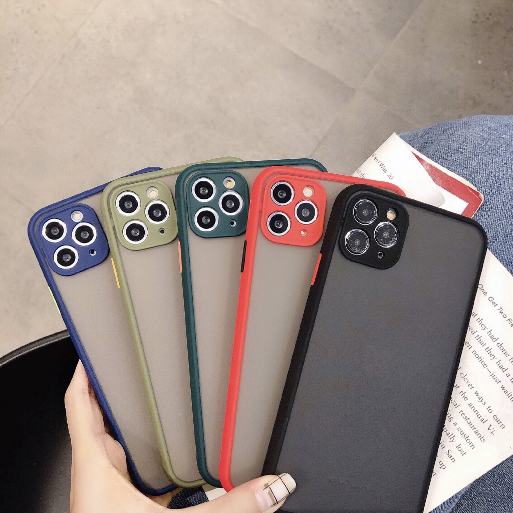 Ốp Điện Thoại Nhựa Cứng PC Bề Mặt Nhám Viền Màu Sang Trọng Cho iPhone 11 Pro Max X XR XS Max 7 8 6 6s Plus