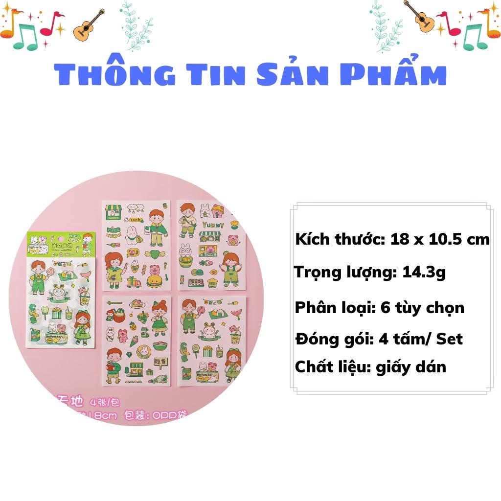 Hình Dán Sticker Cute Cho Bé EDUSKY Nhãn Dán Phút Giây Hạnh Phúc Set 4 Tấm Trang Trí Hộp Bút Sổ Tay Bàn Làm Việc Học Tập