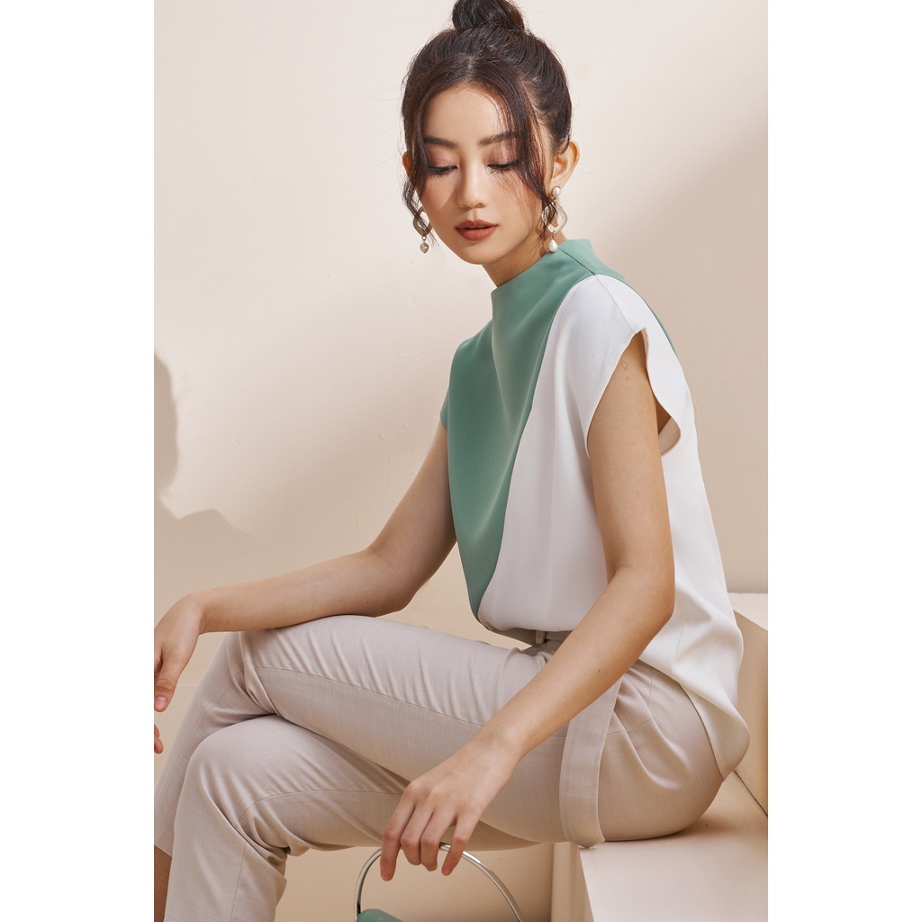 EVERLUXE - Áo tay liền cổ lọ phối màu