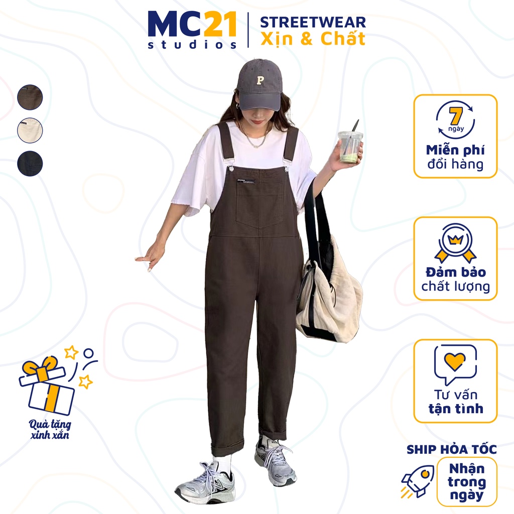 Quần yếm kaki MC21.STUDIOS oversize Unisex nam nữ form rộng Ulzzang Streetwear Hàn Quốc chất xịn dày dặn Q3202