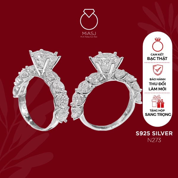 Nhẫn bạc Ý S925 nữ 6 chấu đính đá cao cấp MiASJ N273 sang trọng