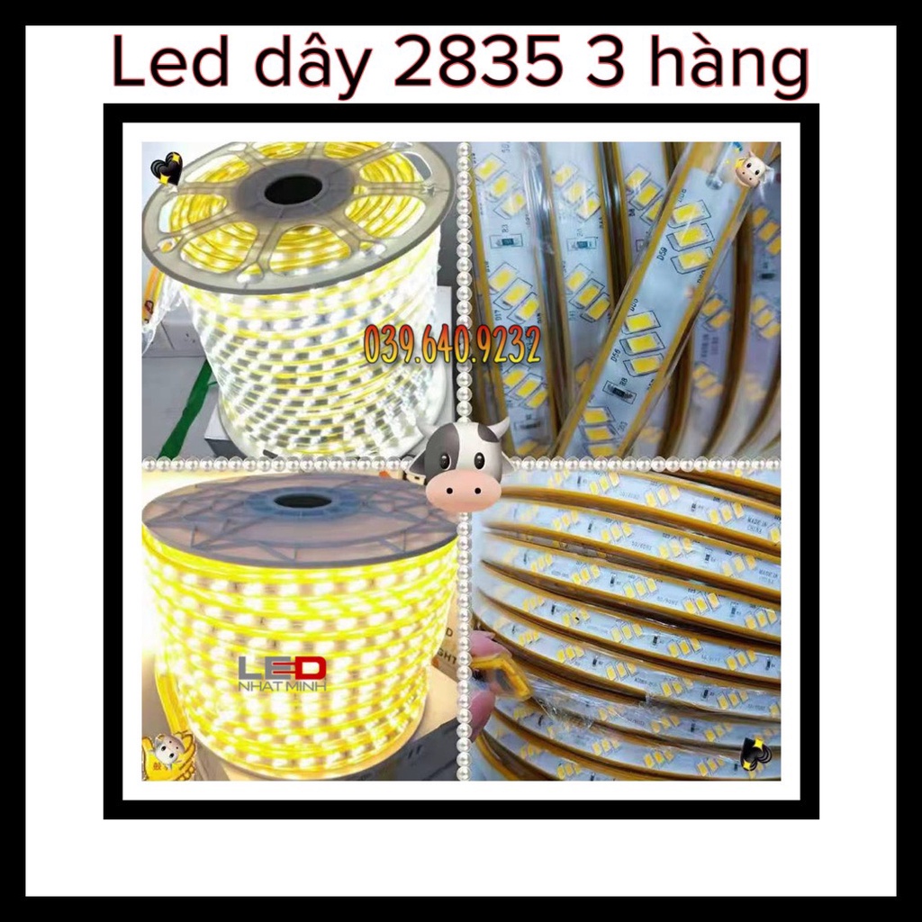 Dây led 2835 - 3 hàng chéo siêu sáng - lõi đồng chất lượng cao - bán theo mét- 220v