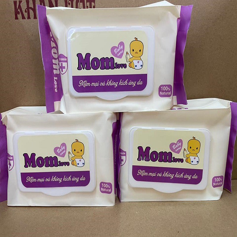Khăn ướt Không Mùi Mom Love - Gói 100 tờ,khăn ướt Mom Love baby care cho bé, giấy ướt mền mại và không gây kích ứng da