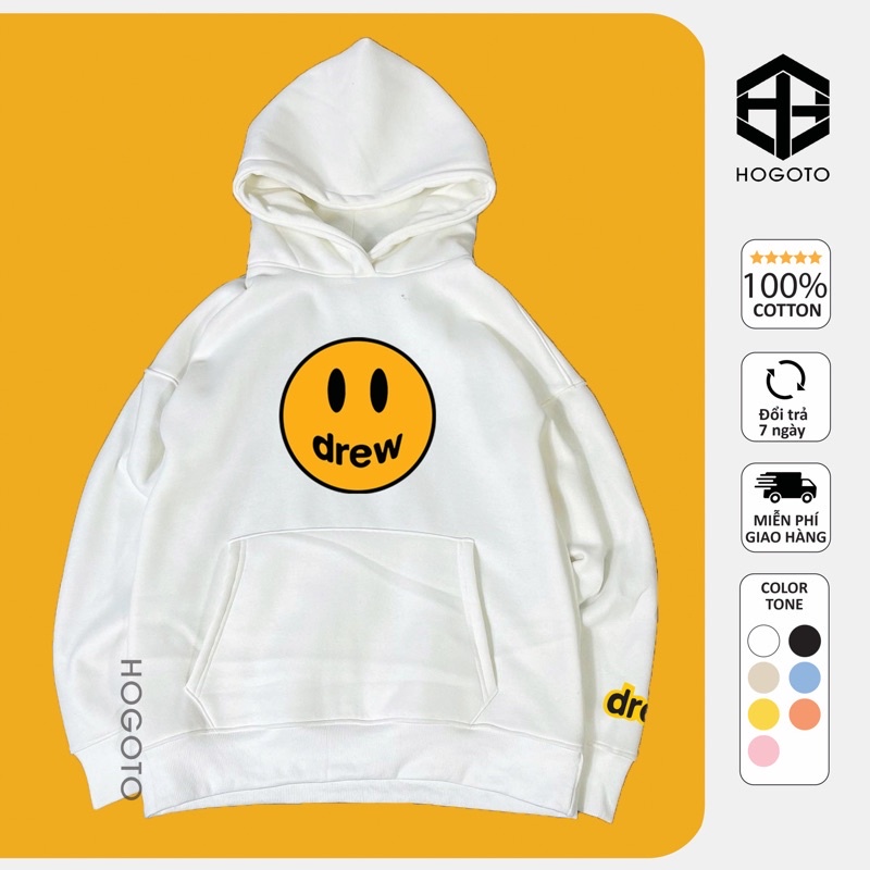 Áo nỉ hoodie Drew House mặt cười unisex dài tay nam nữ cao cấp, áo phông nỉ bông sweater có mũ màu xám nâu, đen M24 FREE