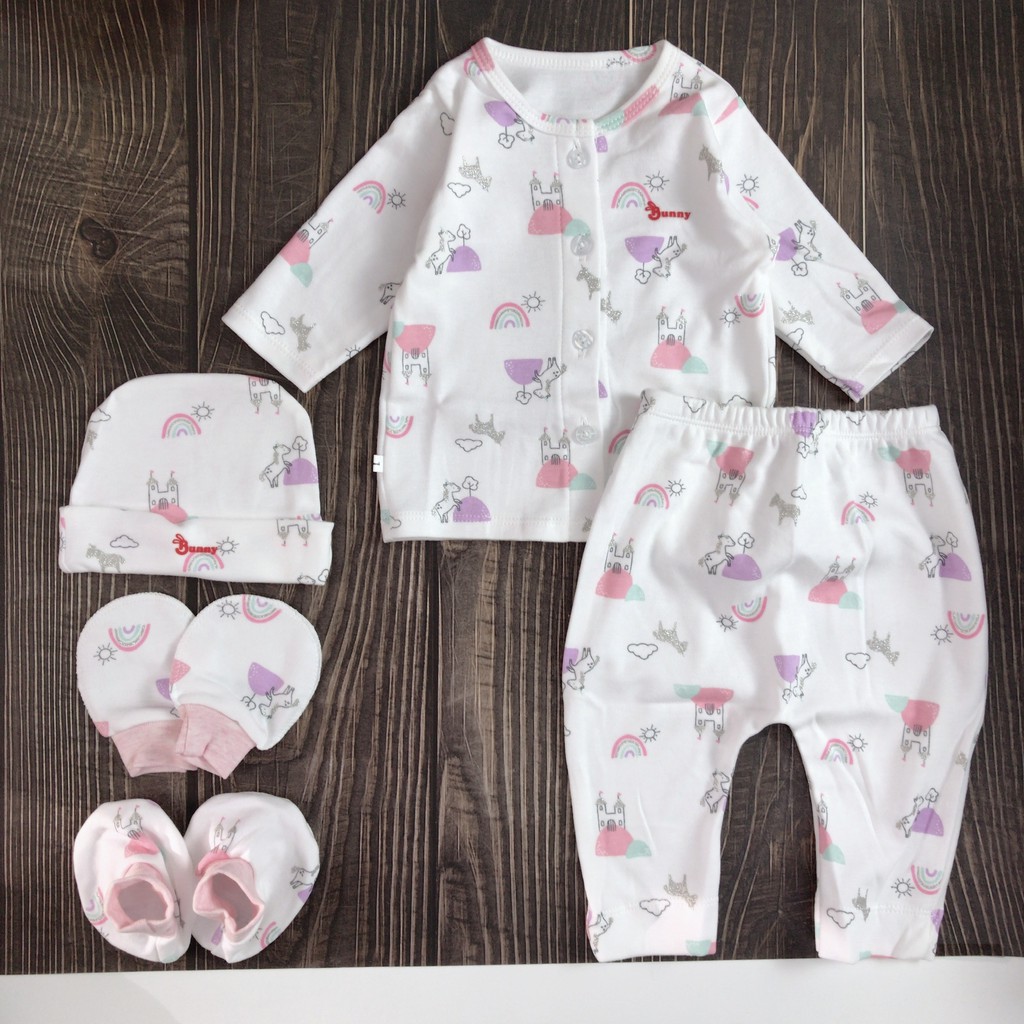 Set quần áo sơ sinh dài tay dành cho bé sơ sinh 0-3 tháng quần đáy rộng