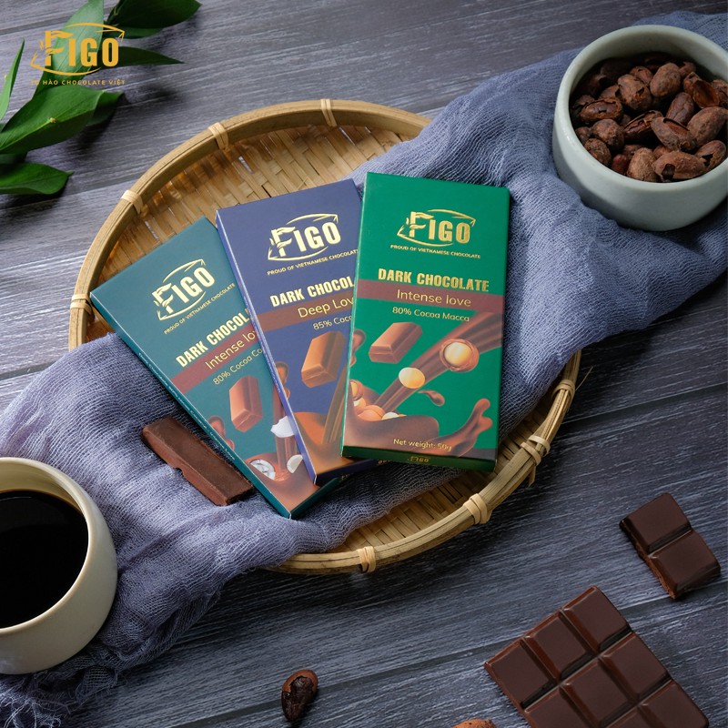 [BỌC CÁCH NHIỆT] Socola đen đắng 100% Cacao Đường ăn Kiêng Figo, Dark Chocolate 100% Diet Cacao Hộp 50gr