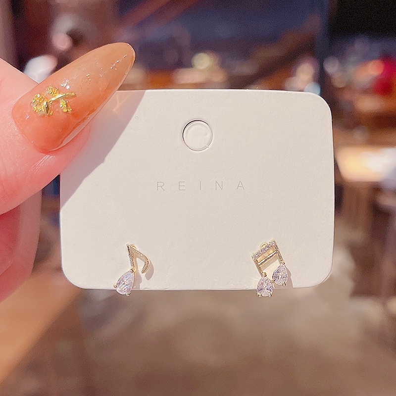 Khuyên Tai Không Đối Xứng Hình Nốt Nhạc Đính Đá Zircon 2022 Thời Trang Hàn Quốc Cao Cấp Cho Nữ s925