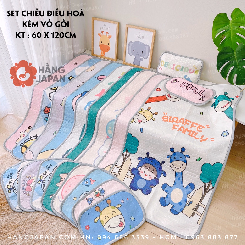 Chiếu Điều Hoà CAO SU Non In Hình 5D Siêu Mát Mềm Mịn Cho Bé kèm gối