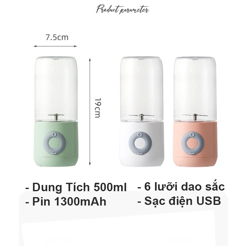 [ 6 lưỡi dao ] Máy Xay Sinh Tố Mini Cầm Tay Sạc Điện Tiện Lợi Dung Tích 500ml 400ml 300ml