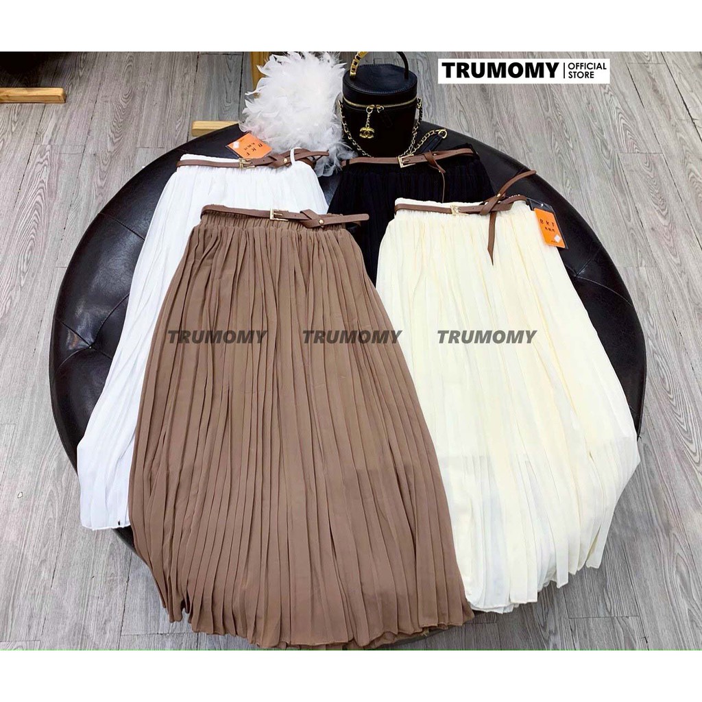 Chân váy dập ly dáng dài midi Vintage kèm đai lưng cạp thun lưng cao - Trumomy | BigBuy360 - bigbuy360.vn