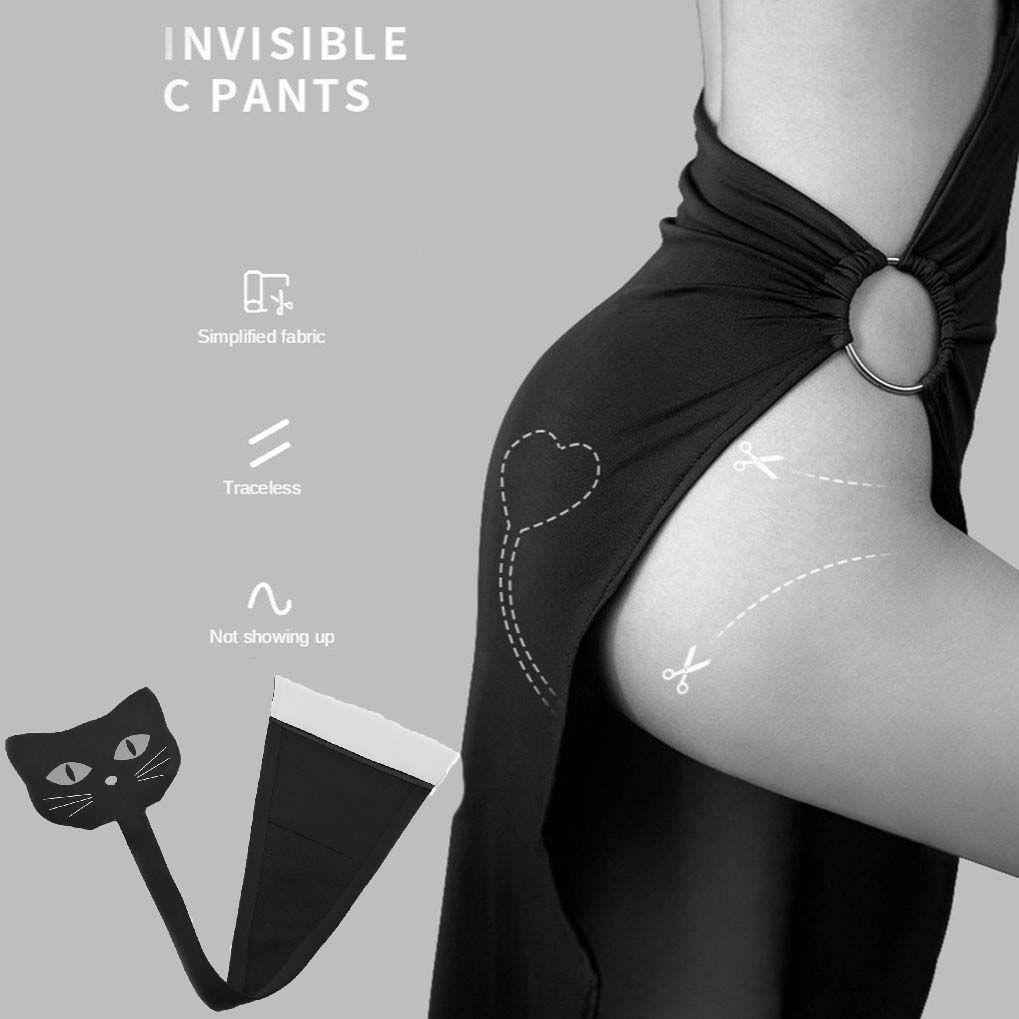 Quần Lót Lụa Lạnh Không Dây Vô Hình Họa Tiết Đầu Mèo Phát Sáng Thoải Mái Cho Nữ