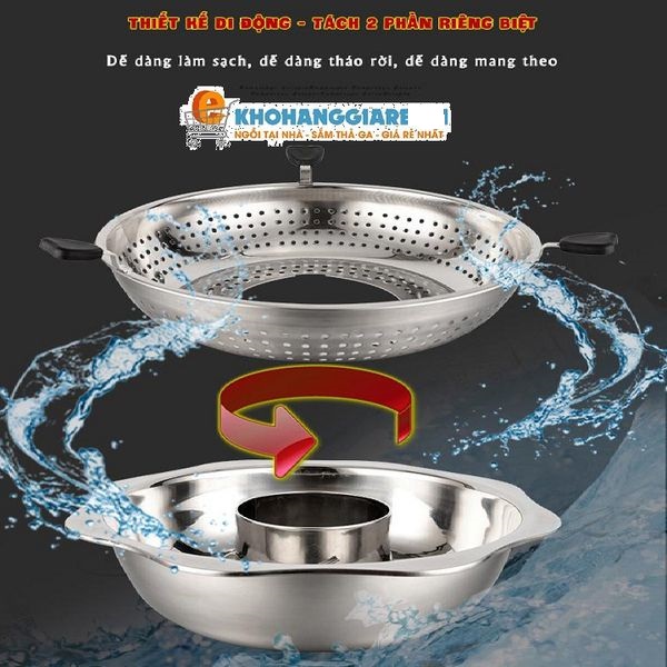 Nồi Lẩu xoay inox 2 tâng nâng đa năng dùng được cho cả bếp ga và bếp từ