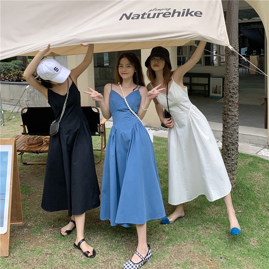 Xiaozhainv Đầm Không Tay Phong Cách Hàn Quốc Có 3 Màu Sắc Chọn Lựa Cho Nữ