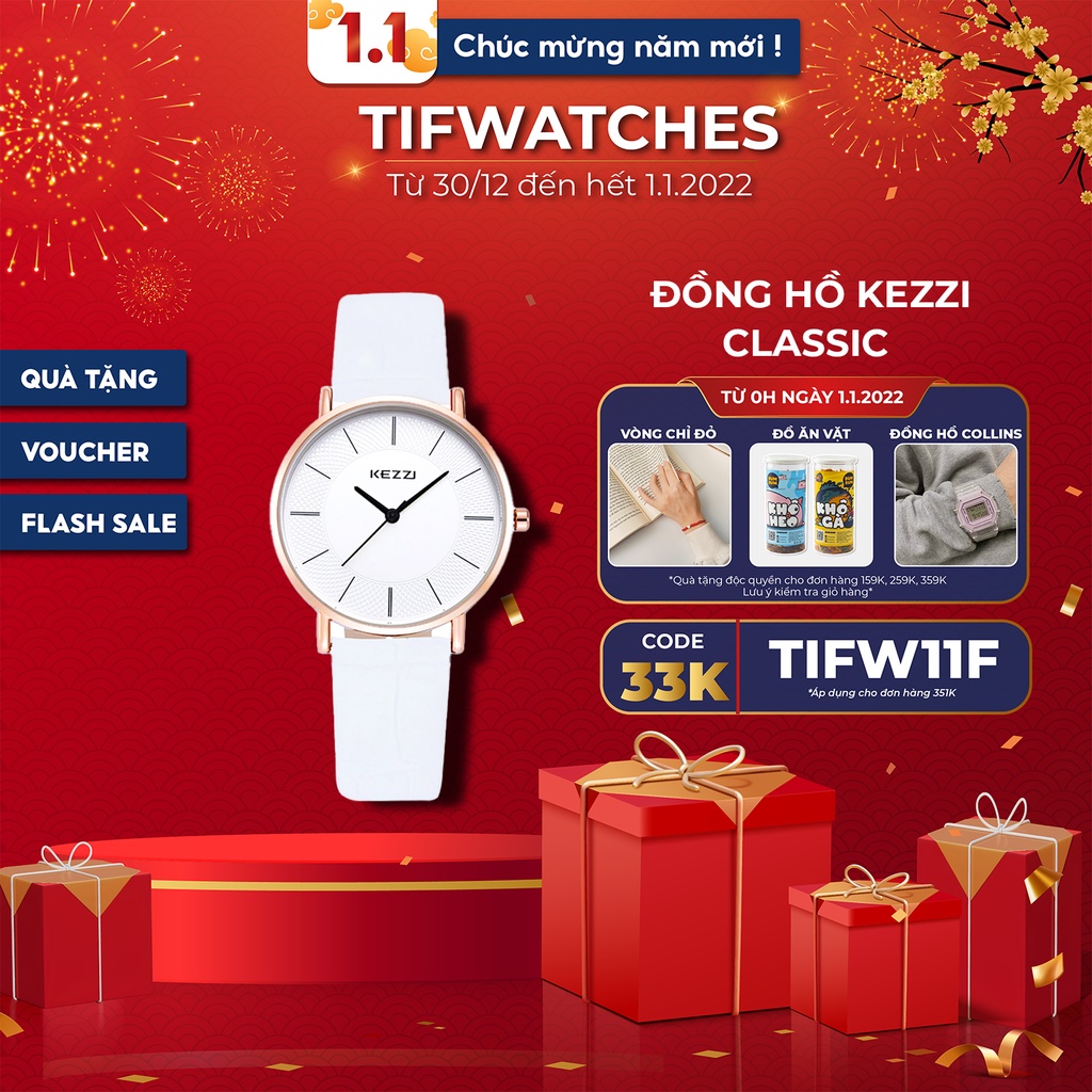 Đồng hồ cặp nam nữ cao cấp KEZZI CLASSIC trắng đồng hồ dây da thời trang chính hãng Watchesbytif size 32mm 40mm