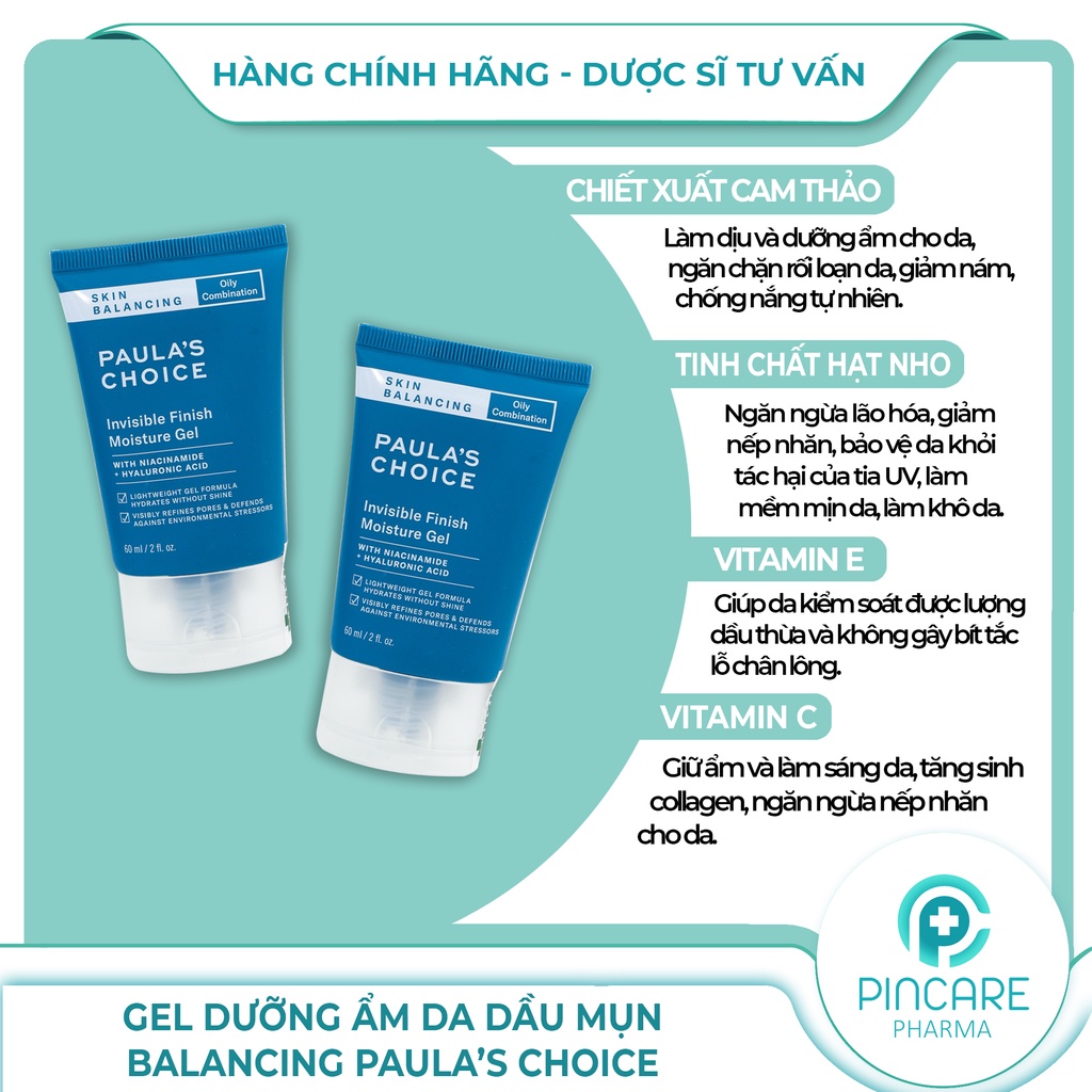 Kem dưỡng ẩm ban đêm cho da dầu Paula's Choice Skin Balancing Invisible Finish Moisture Gel-Hàng chính hãng-PinCare