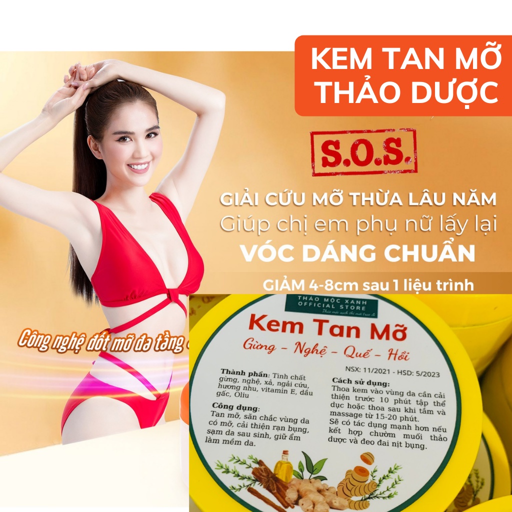 Kem Tan Mỡ Bụng Thảo Mộc Xanh giúp giảm mỡ bụng, đùi, bắp tay, săn chắc, cải thiện thâm rạn da - Gừng, Nghệ, Quế, Hồi.