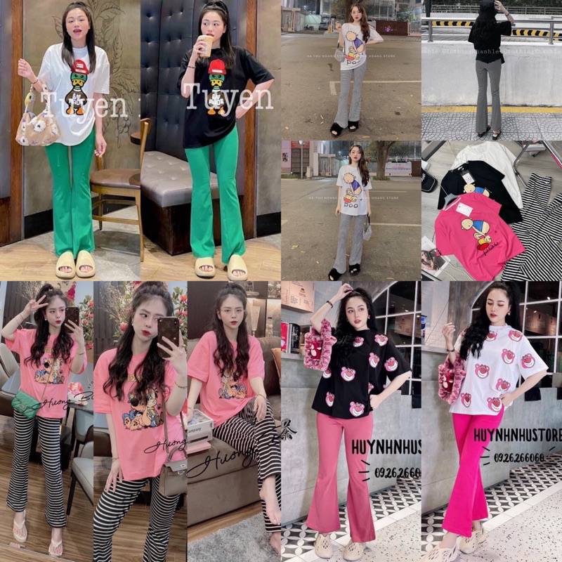 SET ÁO THUN KÈM QUẦN ỐNG LOE (KÈM VIDEO HÌNH THẬT)