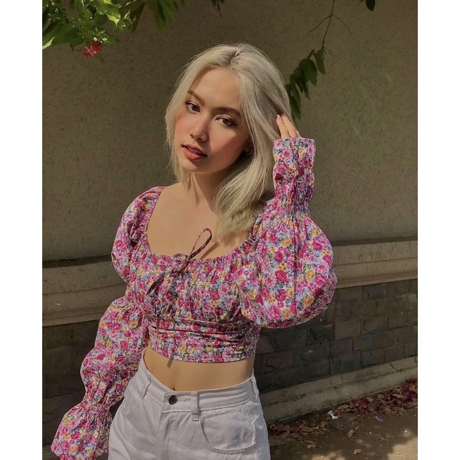 (Feedback, video, hoả tốc)BELLA_CROPTOP (ÁO CROPTOP HOA NHÚN TAY)🥑