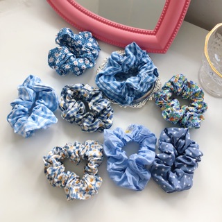 Scrunchies buộc tóc tone xanh dương