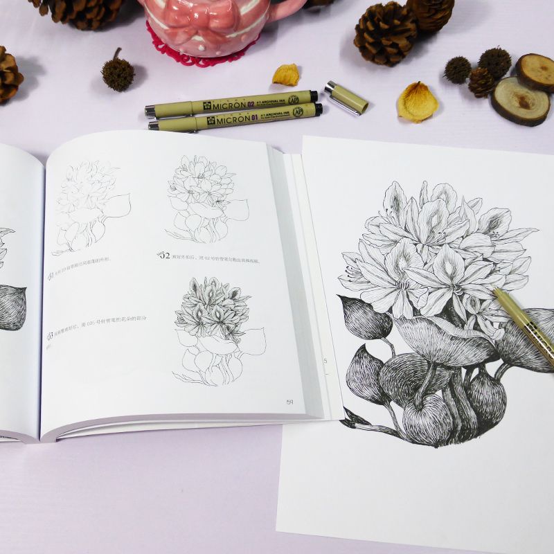 Vẽ tranh 100 loại hoa đen trắng